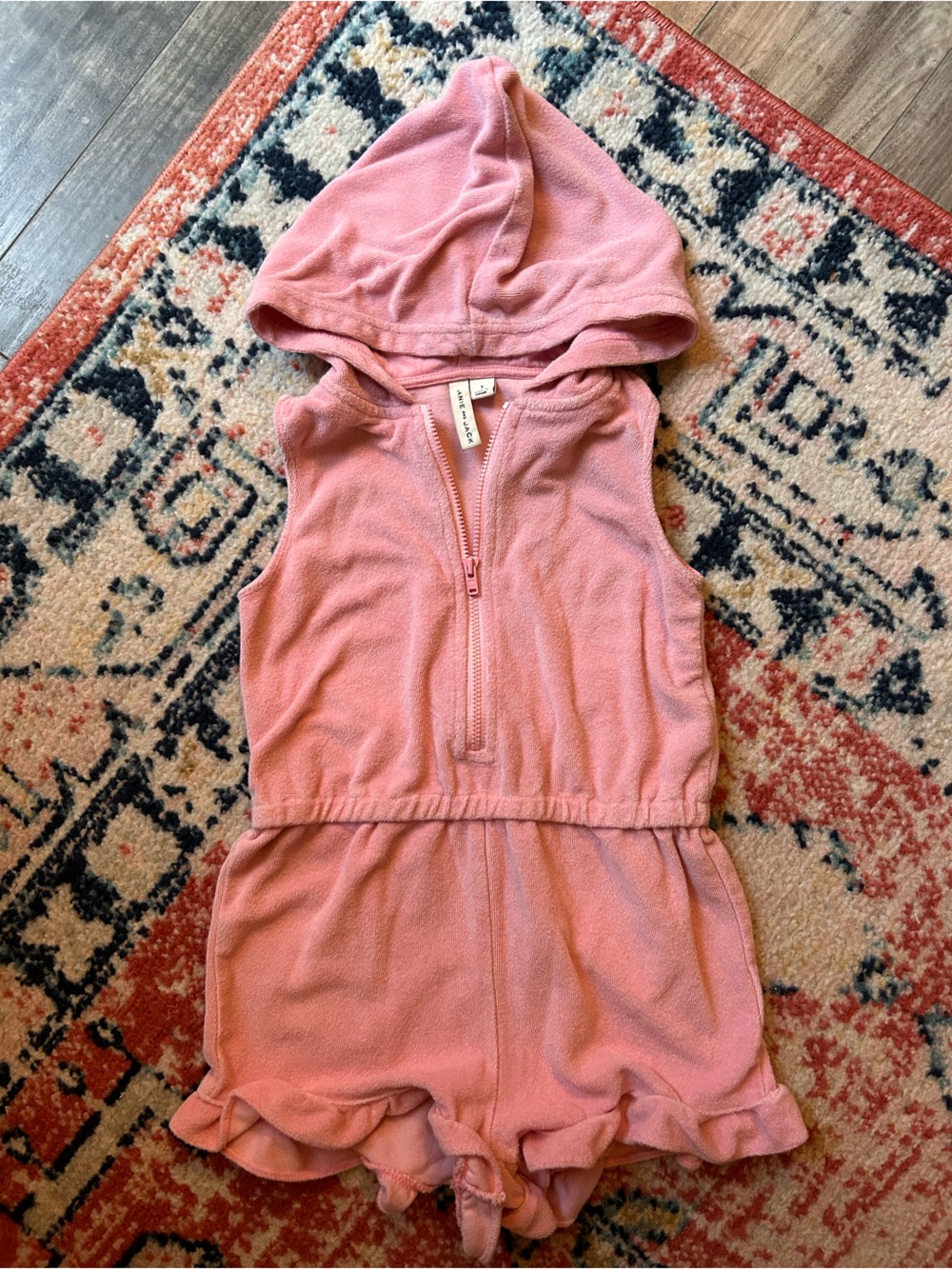 Janie and Jack Pink Hooded Terry Swim Coverup Romper (Small 3T/4T)